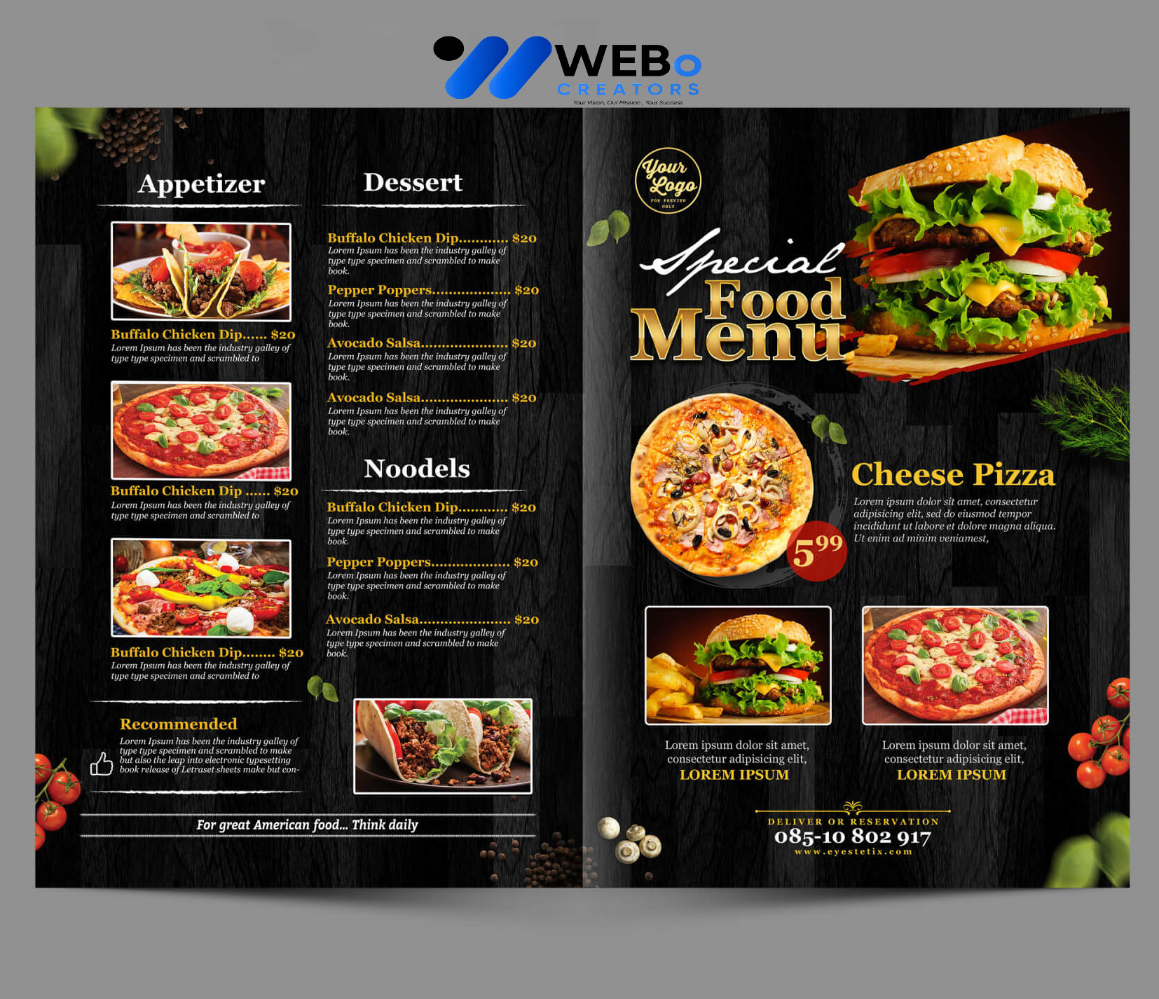 Modern restaurant menu design Ottawa 2026 café menu layout food branding design services